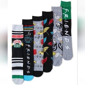 Friends TV Show 6 Pair Pack Novelty Unisex Crew Socks Size 8-12 NWT🧦🛋️☕️❤️💛💙